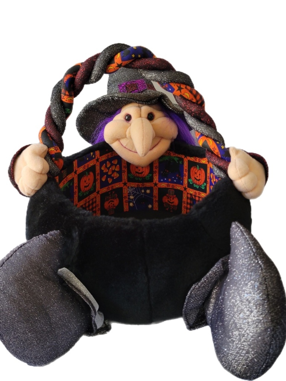 Halloween Witch Candy Basket Plush Vintage Kids of America Trick Or Treat Bowl